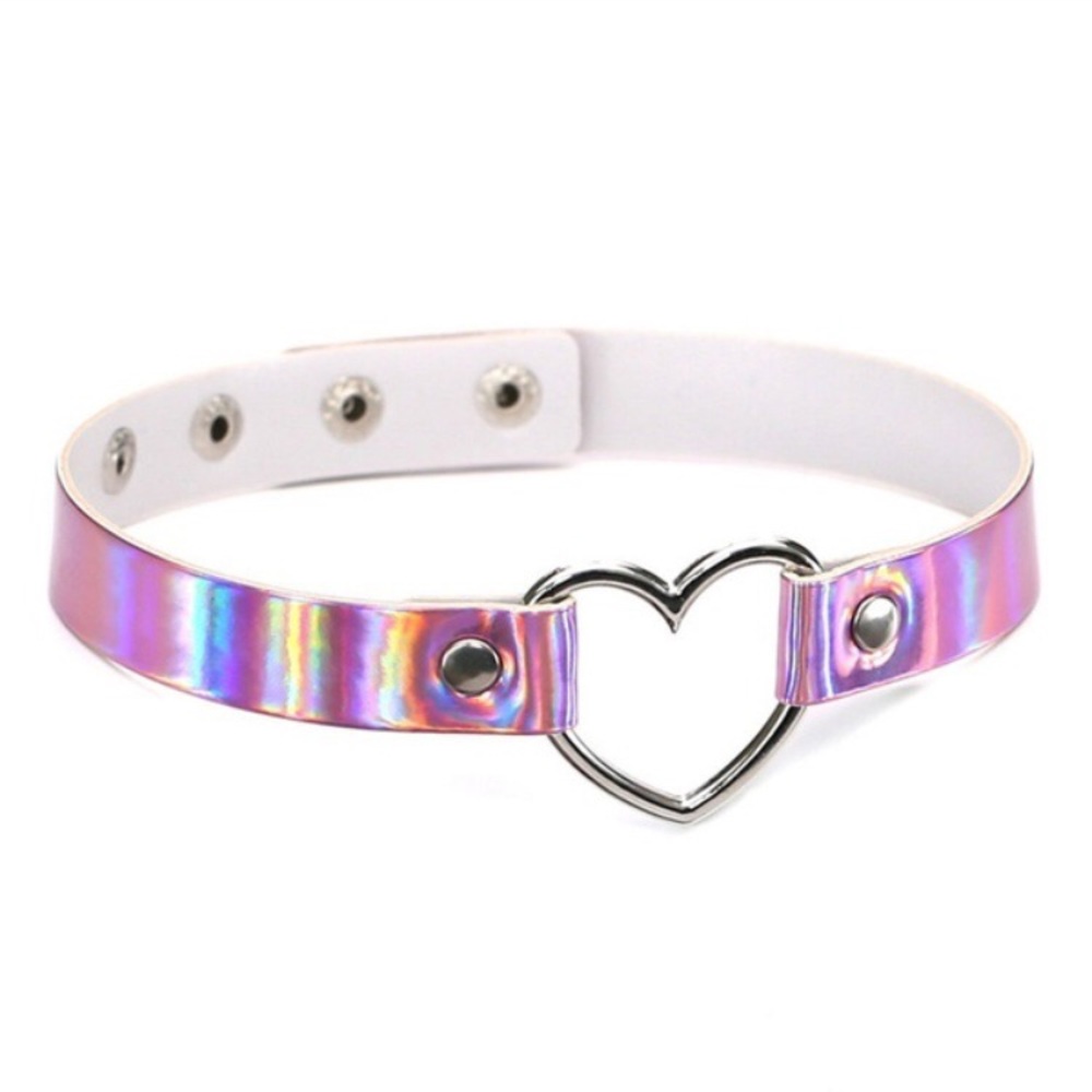 Metallic Barbie Pink Adjustable Choker with Chrome Heart